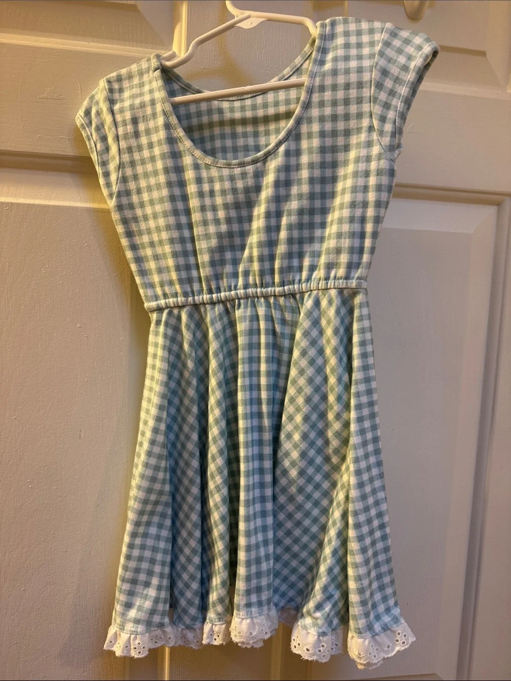 Omi Jo WDW 3T Twirl Green & White Checker Print Cap Eyelet Lace Trim Girl size